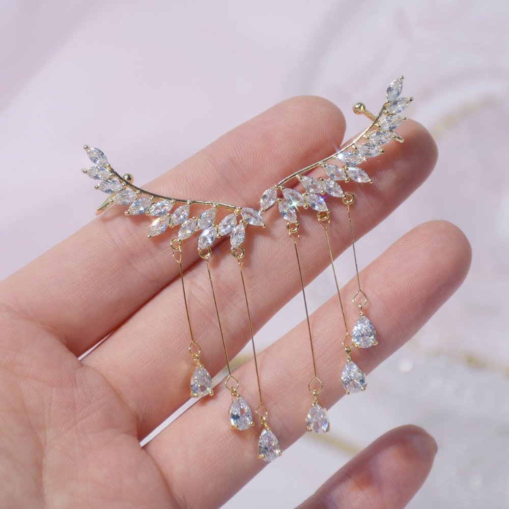 NEW 14K Gold Plated Diamond Angel Wing Earrings